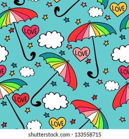 Cute seamless pattern with colorful umbrellas