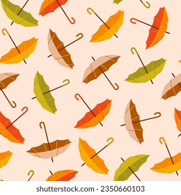 Cute seamless pattern with colorful umbrellas. Autumn season colors. Vector illustration