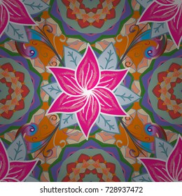 Cute seamless pattern. Colour Summer Theme seamless pattern Background. Flat Flower Elements Design. Vector floral background. Print. Cute fabric pattern.