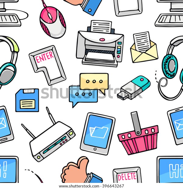 Cute Seamless Pattern Computer Icons On Stock Vector Royalty Free