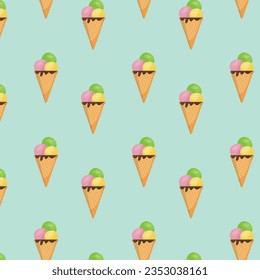 cute seamless pattern with cone ice cream for summer prints, posters, wrapping paper, backgrounds, wallpaper, scrapbooking, textile, kids fashion, stationary, etc.