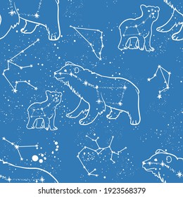 Cute seamless pattern with the constellation Ursa Major. Childrens space background for textiles, clothing, wrapping paper and more
