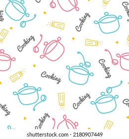 Cute Seamless Pattern with Cooking Tools Vector Graphic Cartoon Line Art can be use for background and apparel design