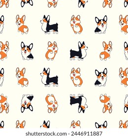 Cute seamless pattern with corgi dog