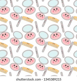 Cute seamless pattern cosmetics. Beauty style Kawaii