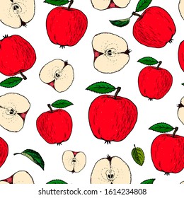 cute seamless pattern created from hand drawn apples on white background. wallpaper, wrapping paper, textile and fabric print, product package design. EPS 10