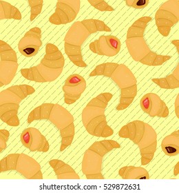 Cute seamless pattern with croissants. Butter sweets. Pattern.