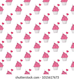 Cute seamless pattern with cupcake. It can be used for packaging, wrapping paper, textile and etc.