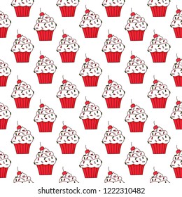 Cute seamless pattern with cupcake. It can be used for packaging, wrapping paper, textile and etc.