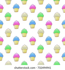 Cute seamless pattern with cupcake. It can be used for packaging, wrapping paper, textile and etc.