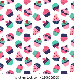 Cute seamless pattern with a cupcakes on a white background