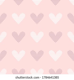 Cute seamless pattern with cut hearts. Girly vector illustration.