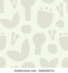 Cute seamless pattern with Cut Out simple floral shapes. Vector artistic texture in Folk art style. Monochrome abstract background.