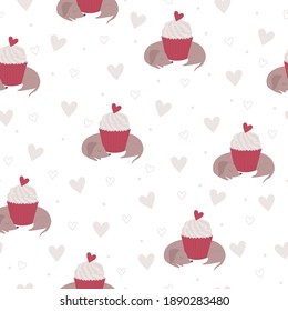Cute seamless pattern with dachshund and cake for Valentines day.