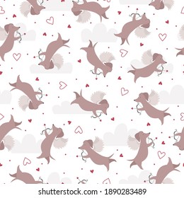 Cute seamless pattern with dachshund for Valentines day.