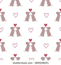 Cute seamless pattern with dachshunds in love for Valentines day.