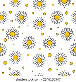 Cute seamless pattern with daisies on a white background