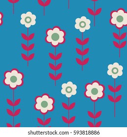 Cute seamless pattern with a daisies on a blue background