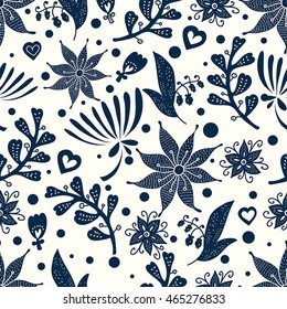 Cute seamless pattern with decorative flowers. Vintage and retro.