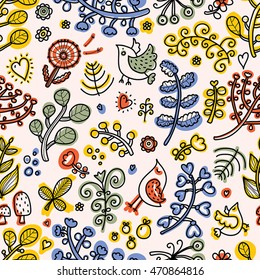 Cute seamless pattern with decorative flowers. Vintage and retro.