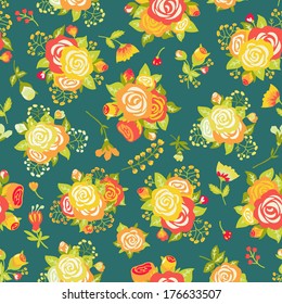 Cute seamless pattern with decorative rosettes. Vector illustration.