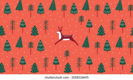 Cute seamless pattern with deer and trees. Template for use in children's design, textiles, books, packaging. Pattern for wrapping paper decor.
