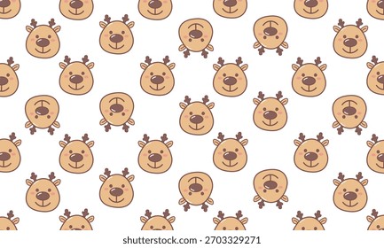 Cute seamless pattern with deer in a winter and holiday style, perfect for wrapping paper, fabric, and festive projects.