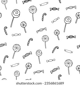 Cute seamless pattern of delicious candy. Great for banners, menu design, party, birthday, children's holiday, print. Vector illustration EPS10. Isolated on white background