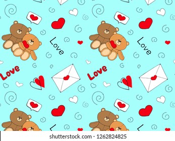 Cute seamless pattern design decorated with cloud, star,heart shape and sleeping bear for baby bedroom wallpaper.