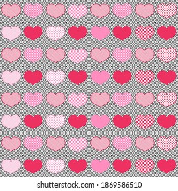 Cute seamless pattern design of hearts in blocks. Decorating for wrapping paper, wallpaper, fabric and etc.