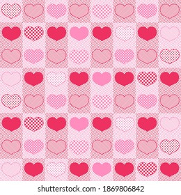 Cute seamless pattern design of hearts in blocks. Decorating for wrapping paper, wallpaper, fabric and etc.