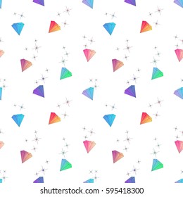 Cute seamless pattern with diamonds. Colorful brilliants. Vector illustration