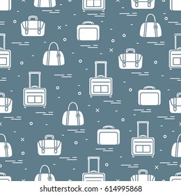 Cute seamless pattern with different bag and suitcases for travel. Summer time, vacation. Design for banner, poster or print.