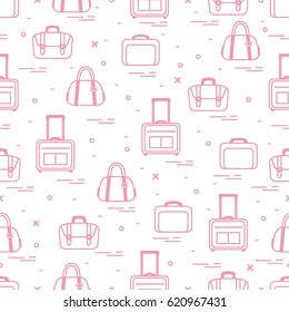 Cute seamless pattern with different bag and suitcases for travel. Summer time, vacation. Design for banner, poster or print.