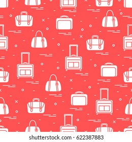 Cute seamless pattern with different bag and suitcases for travel. Summer time, vacation. Design for banner, poster or print.