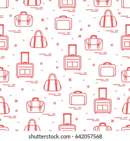 Cute seamless pattern with different bag and suitcases for travel. Summer time, vacation. Design for banner, poster or print.