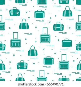 Cute seamless pattern with different bag and suitcases for travel. Summer time, vacation. Design for banner, poster or print.