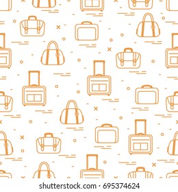 Cute seamless pattern with different bag and suitcases for travel. Summer time, vacation. Design for banner, poster or print.