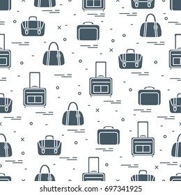 Cute seamless pattern with different bag and suitcases for travel. Summer time, vacation. Design for banner, poster or print.