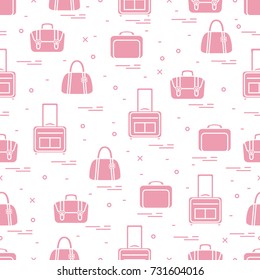 Cute seamless pattern with different bag and suitcases for travel. Summer time, vacation. Design for banner, poster or print.