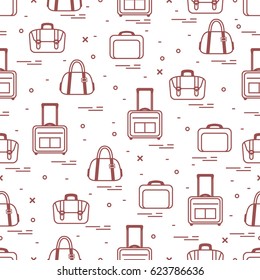 Cute seamless pattern with different bags and suitcases for travel. Summer time, vacation. Design for banner, poster or print.