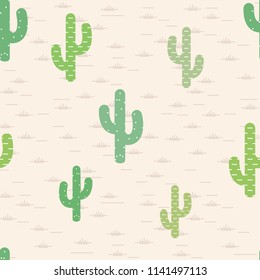 Cute seamless pattern with different cactuses and muted colors