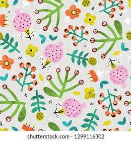 Cute seamless pattern with different plants. Perfect for fabric, textile. Vector background.