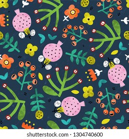 Cute seamless pattern with different plants. Perfect for fabric, textile. Vector background.