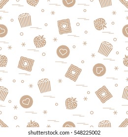 Cute seamless pattern with different romantic sweets. Love concept. Design for banner, flyer, poster or print. 
