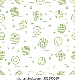 Cute seamless pattern with different romantic sweets. Love concept. Design for banner, flyer, poster or print. 