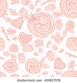 Cute seamless pattern of a different sweets. hand-drawn illustration. 