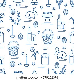 Cute seamless pattern with different symbols for Easter. Design for banner, poster or print.