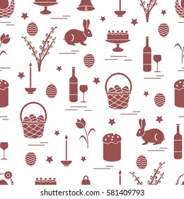 Cute seamless pattern with different symbols for Easter. Design for banner, poster or print.