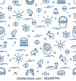 Cute seamless pattern with different symbols for Easter. Design for banner, poster or print.